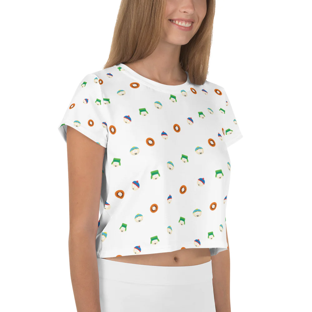 South Park Character Faces Women's All-Over Print Crop T-Shirt - Image 4
